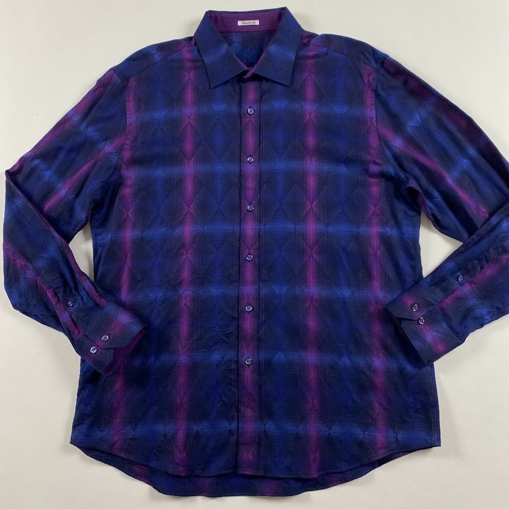 Bugatchi Shaped Fit Shirt Mens XL Purple Geometric Gradient Pattern Button Up